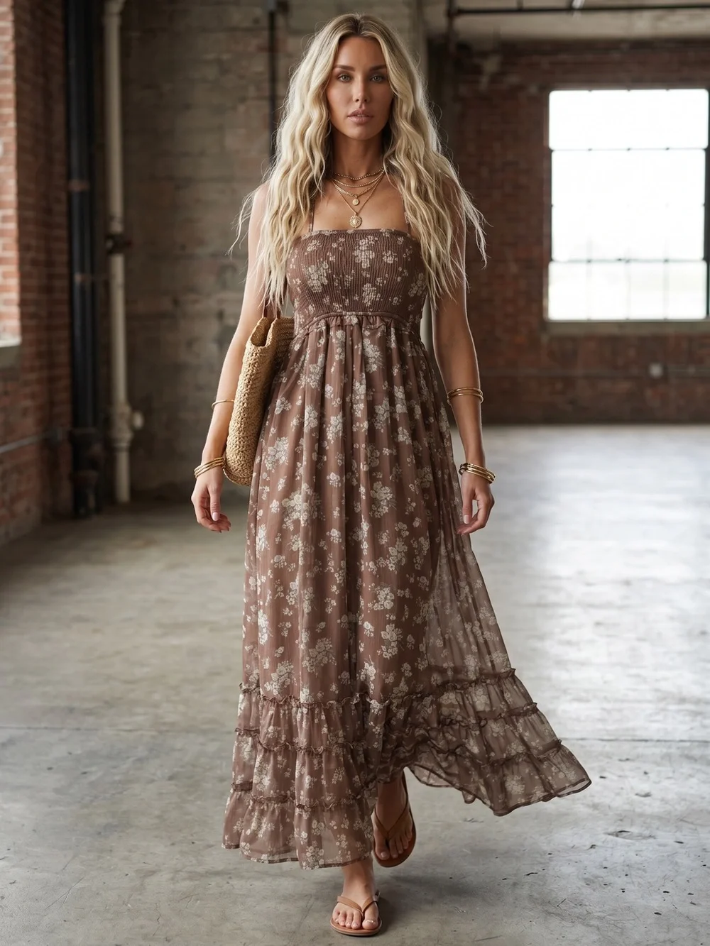 NWT Boho Festival Floral Strappy Back Maxi Dress - Picture 1 of 7